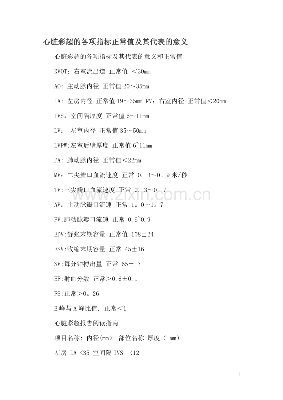 心脏彩超的各项指标正常值及其代表的意义.doc_第1页