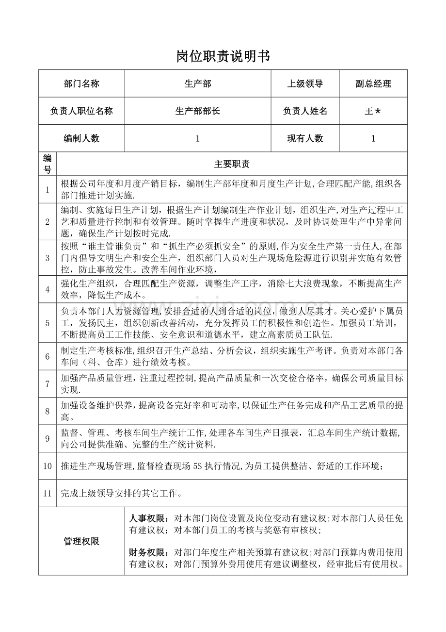 生产部长岗位职责说明书和KPI指标.doc_第1页