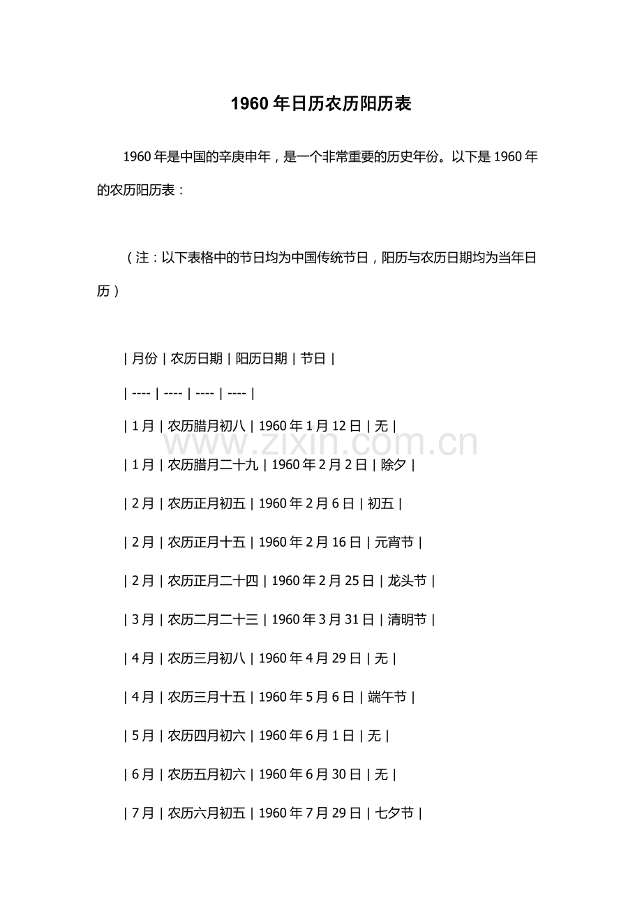 1960年日历农历阳历表.docx_第1页