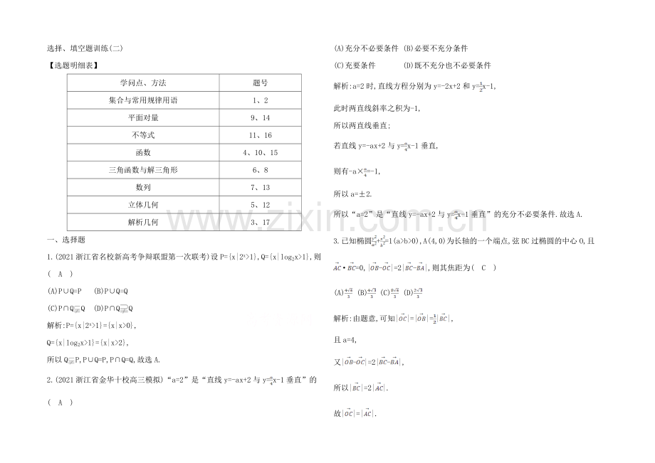 【2021导与练-高校信息化课堂】高三理科数学二轮复习—专项训练选择、填空题训练(二).docx_第1页