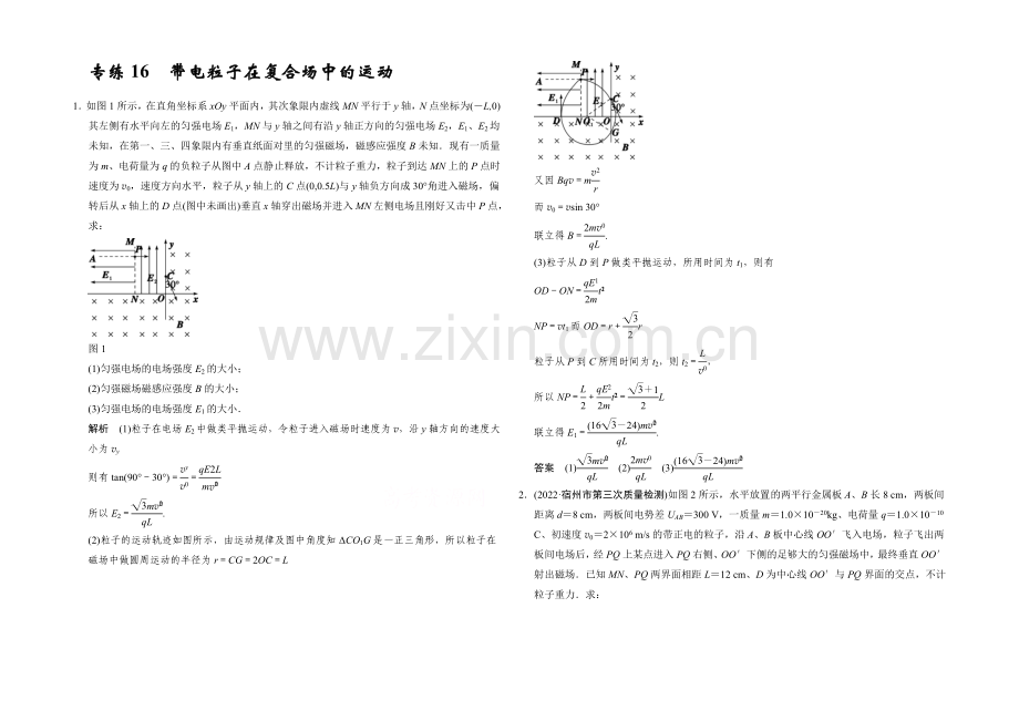 2021届高考物理(浙江专用)二轮精选题组：专练16-带电粒子在复合场中的运动(含解析).docx_第1页