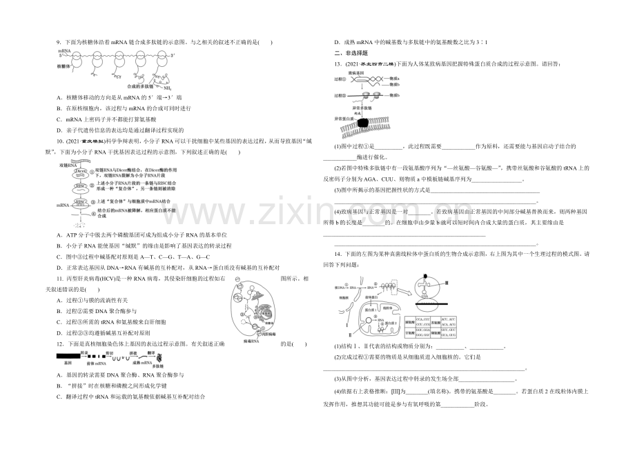 2022届高三生物一轮复习课时跟踪检测(二十)-基因的表达-.docx_第2页