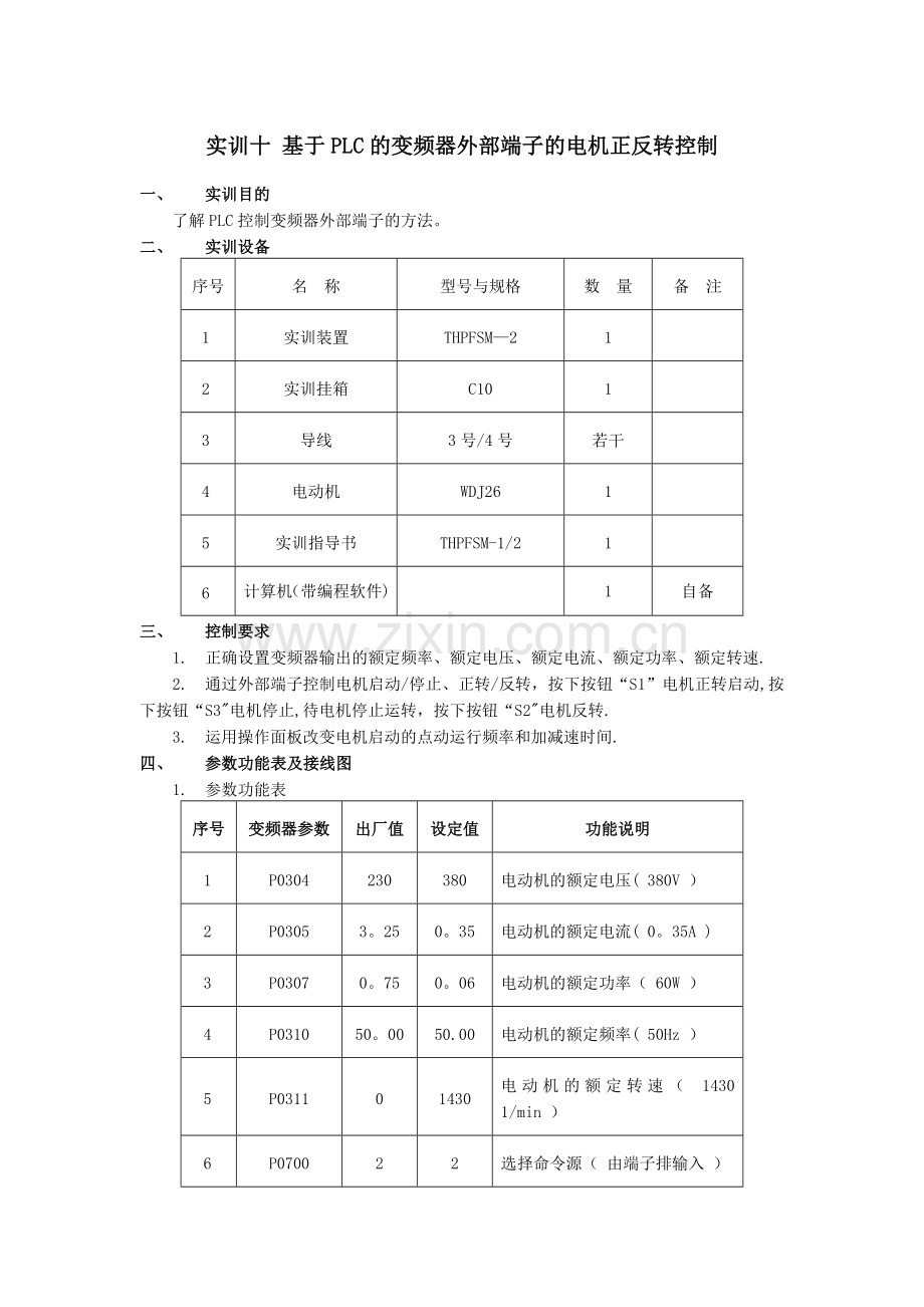 实训十-基于PLC的变频器外部端子的电机正反转控制.doc_第1页