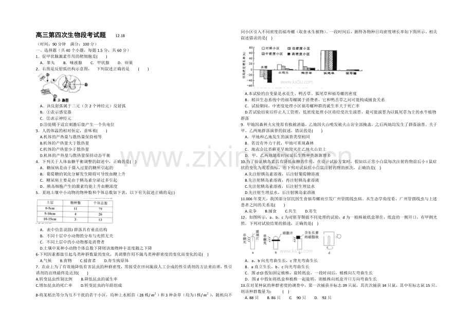 山东省菏泽市某中学2021届高三上学期12月月考生物(A)试题-Word版含答案.docx_第1页