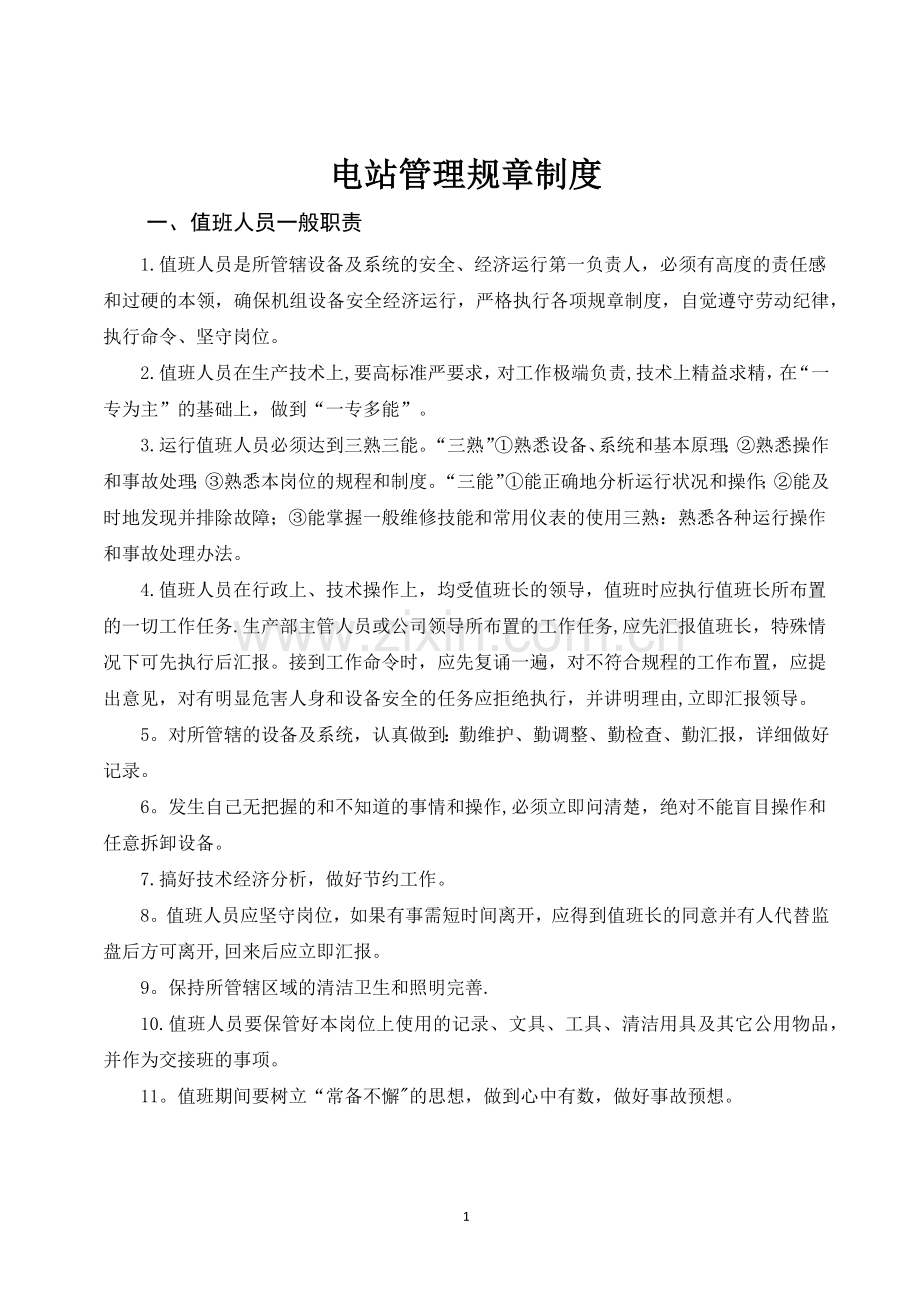 电站管理规章制度.docx_第1页