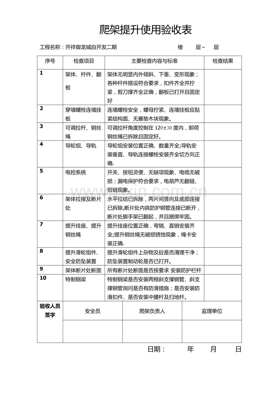 爬架提升使用验收表.doc_第1页