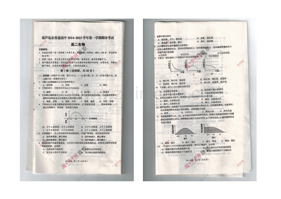辽宁省葫芦岛市2020-2021学年高二上学期期末考试-生物-图片版含答案.docx_第1页