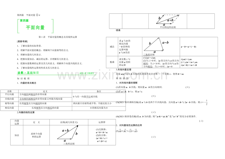 （人教A版-理科）2021届高考数学第一轮复习细致讲解练：第四篇-平面向量.docx_第1页