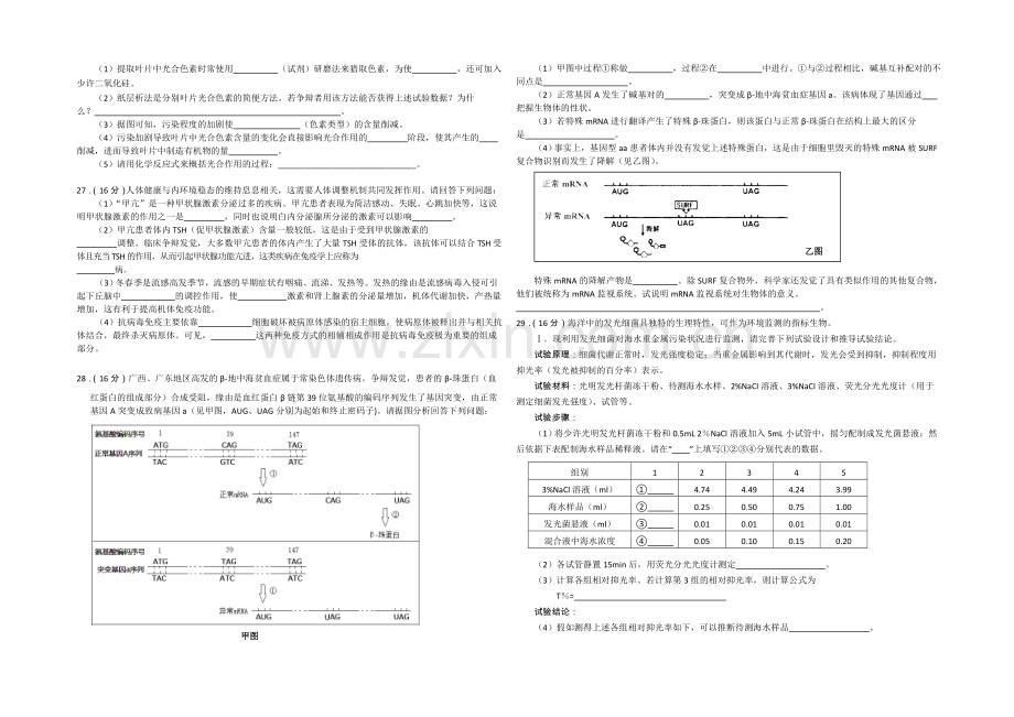 广东省海珠区等四区2021届高三联考理综生物-Word版含答案.docx_第2页