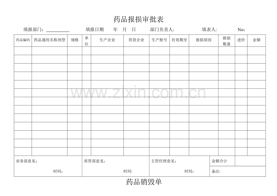 药品报损审批表+销毁表.doc_第1页