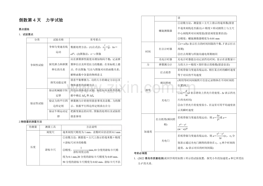 2021届高考物理(全国通用)二轮专题知识回扣清单：倒数第4天(含解析).docx_第1页