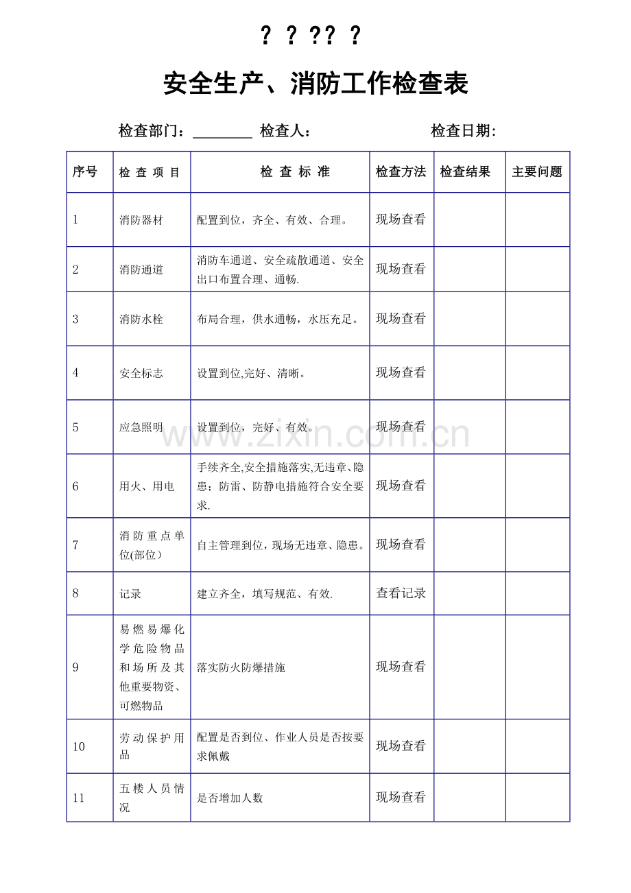 事业单位安全生产日常检查表.doc_第1页