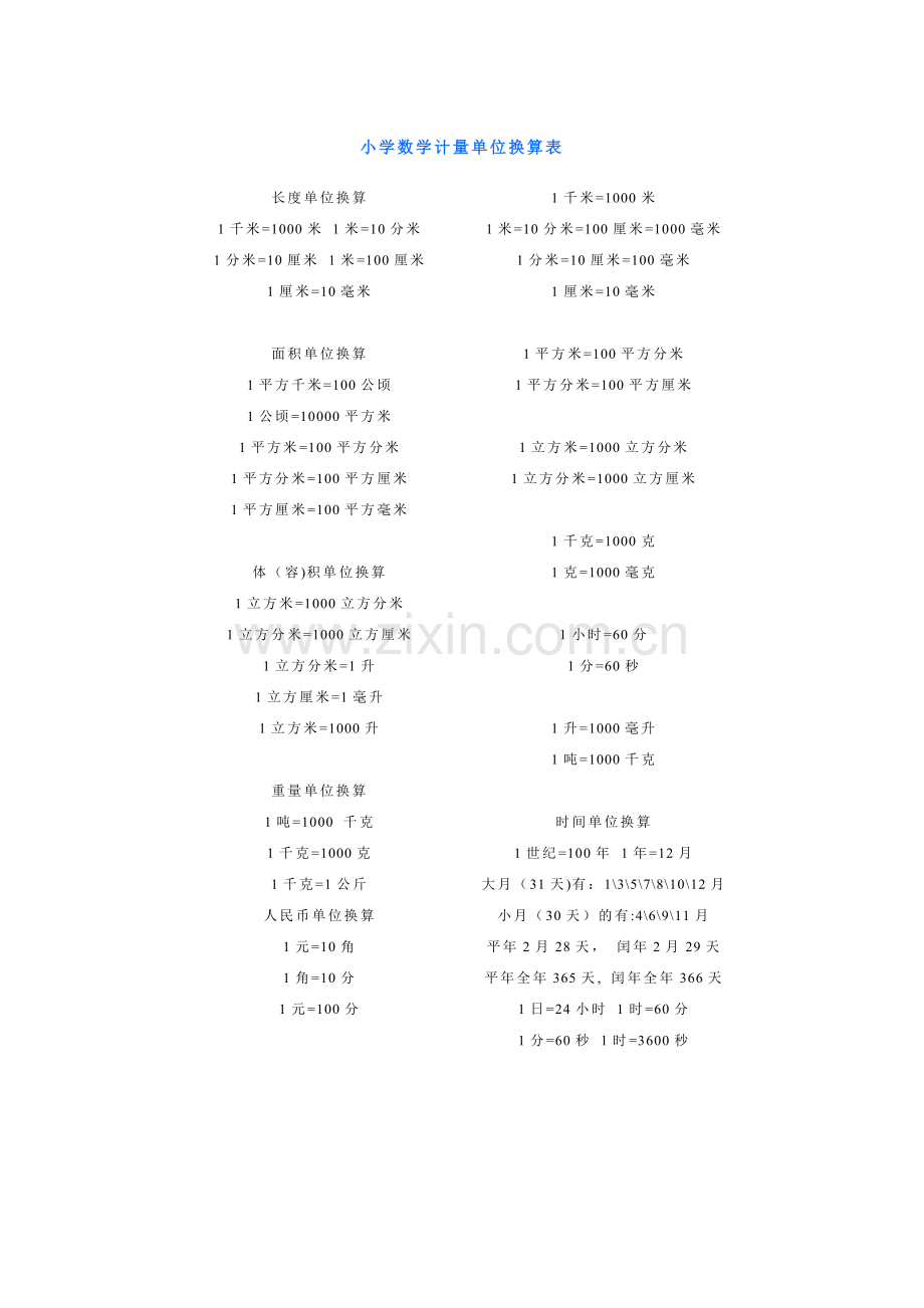 小学数学计量单位换算表.doc_第1页