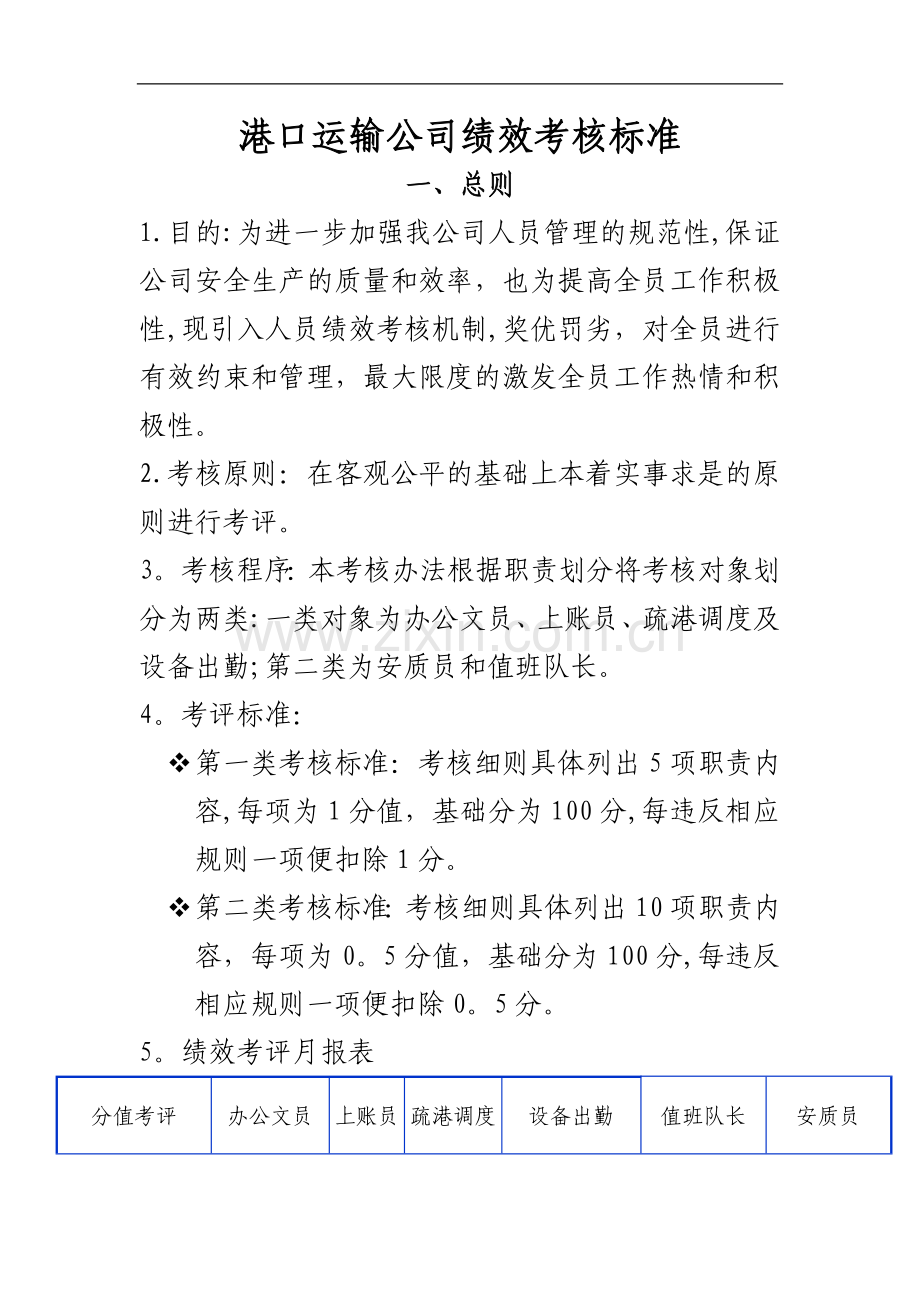 港口运输公司绩效考核标准.doc_第1页
