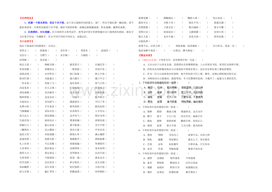 2021年高考语文考点总动员考向06-识记同音字(原卷版).docx_第2页