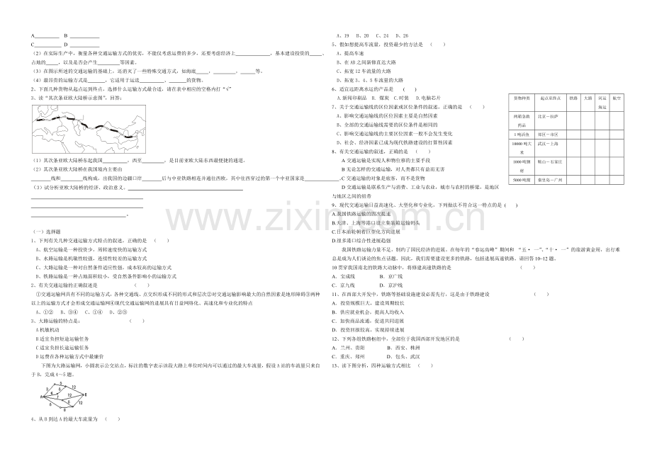 2020年新人教版高中地理必修2：同步练习5.1交通运输方式和布局.docx_第2页