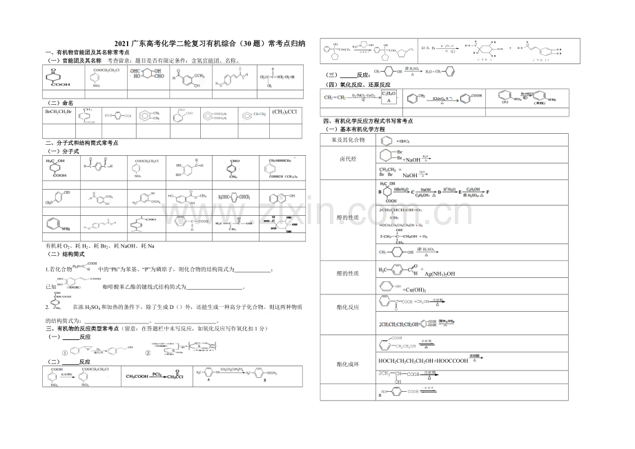 2021广东高考化学二轮复习有机综合(30题)常考点归纳.docx_第1页