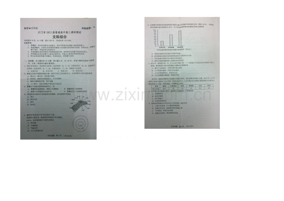 广东省江门市普通高中2021届高三调研测试文综-扫描版缺答案.docx_第1页