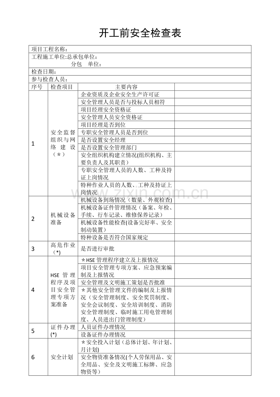 开工前安全检查表.doc_第1页