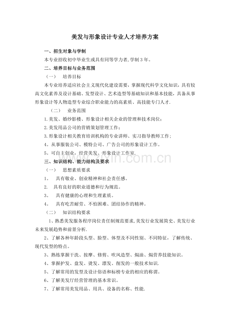 美发与形象设计专业人才培养方案.doc_第1页
