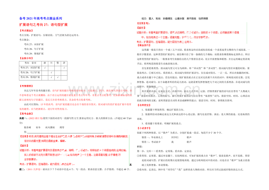 2021年高考语文考点总动员-考向27-词语型扩展(解析版).docx_第1页