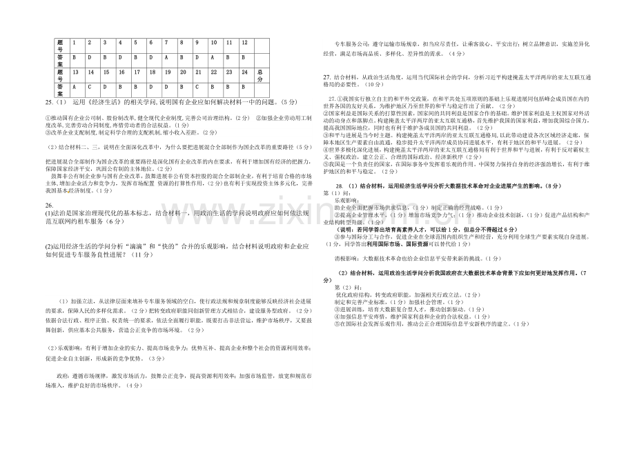山西省太原五中2022届高三第一次阶段性考试(10月月考)政治答案-Word版含答案.docx_第1页