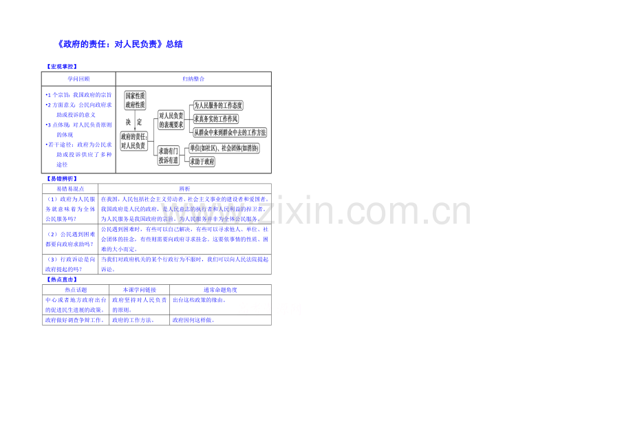 【2021春备课】高中政治四步教学法(人教版-必修2)：3.2-政府的责任：对人民负责-第4步-结.docx_第1页