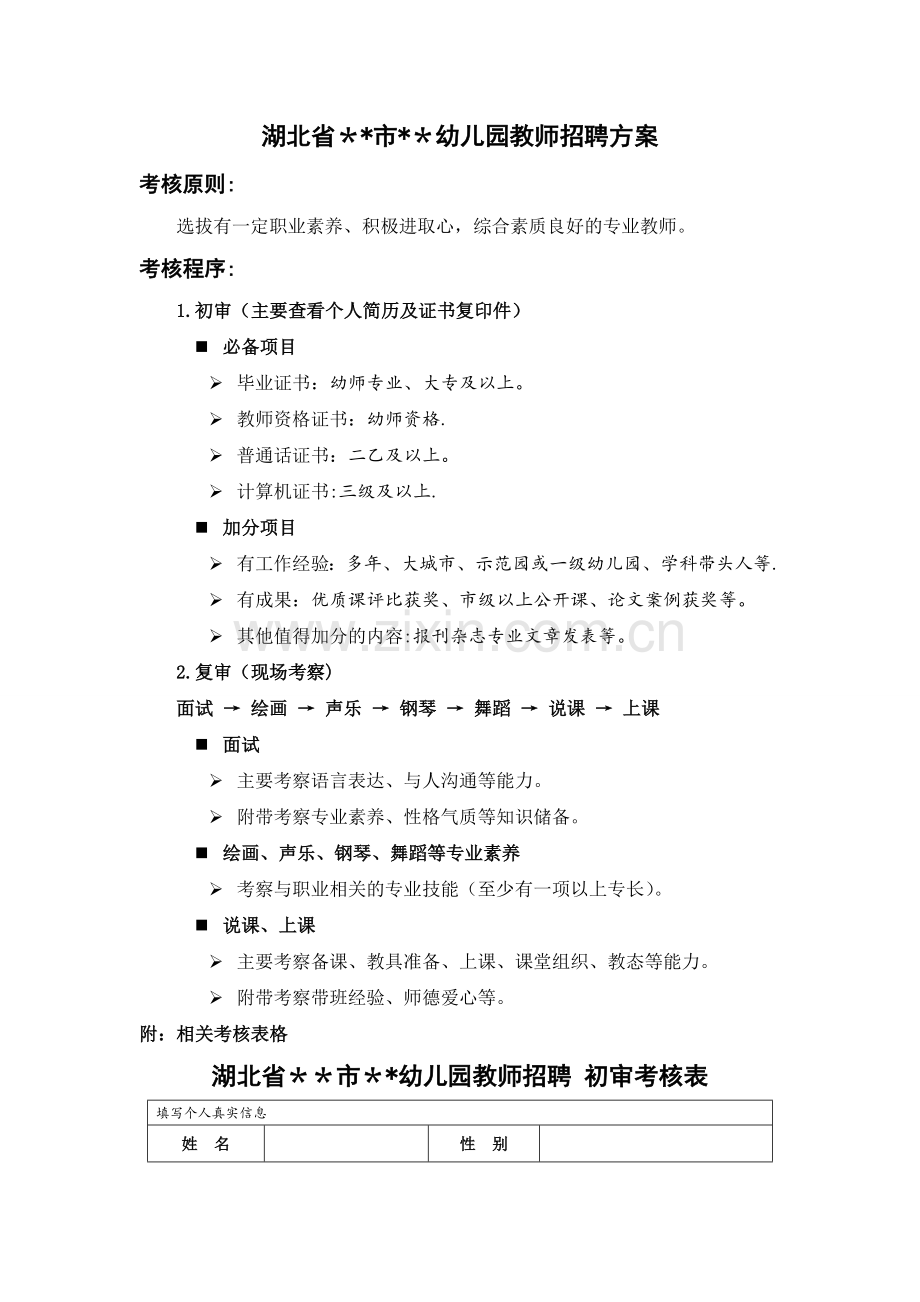 幼儿园教师招聘方案.doc_第1页