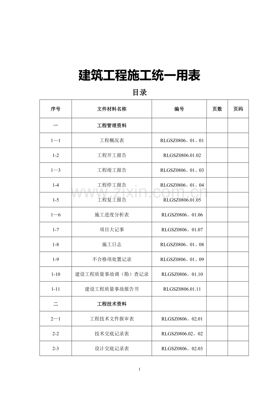 建筑工程施工统一用表(好用).doc_第1页