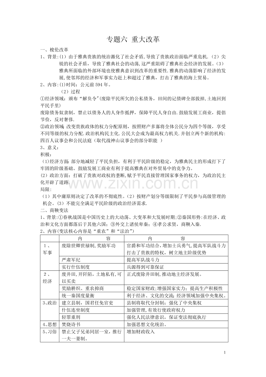 岳麓版选修一重大改革总结.doc_第1页
