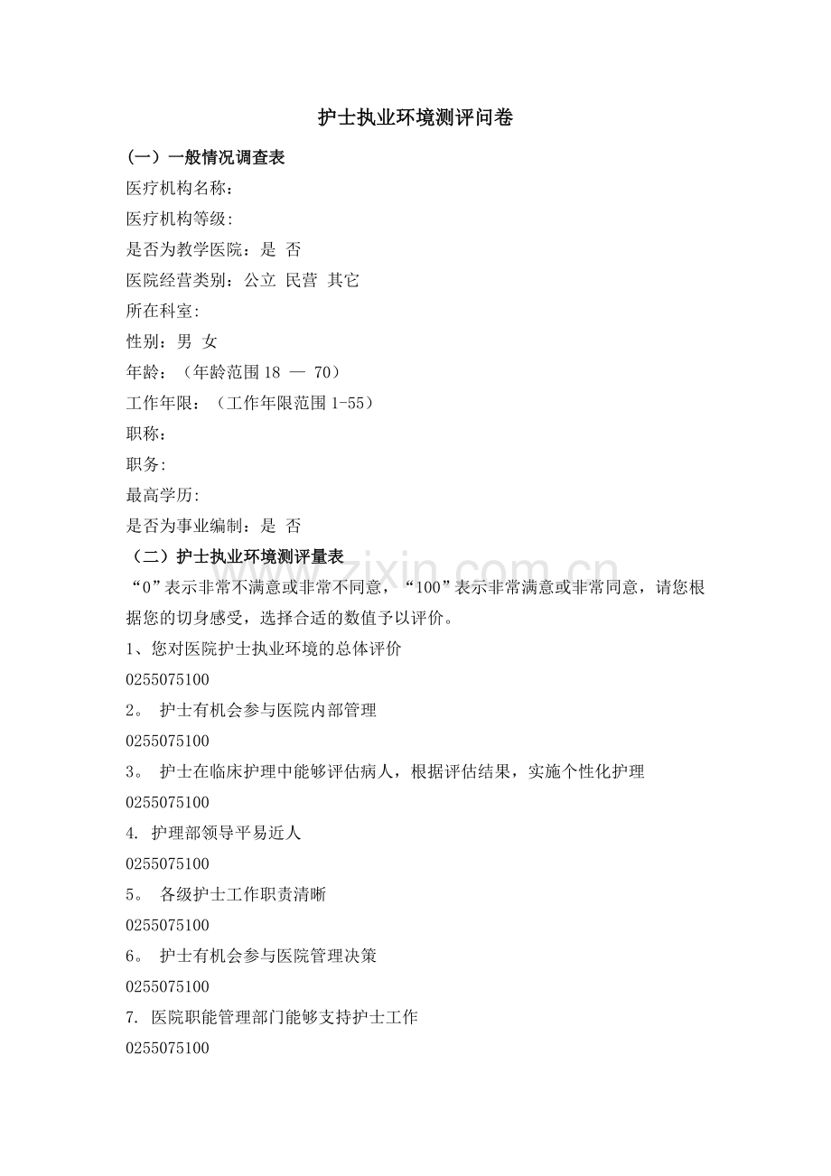 护士护士执业环境测评量表.doc_第1页