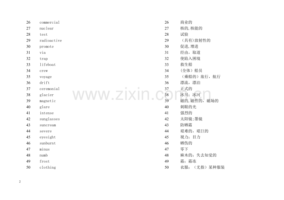 外研社高中英语选修八表格对照中英文单词.doc_第2页