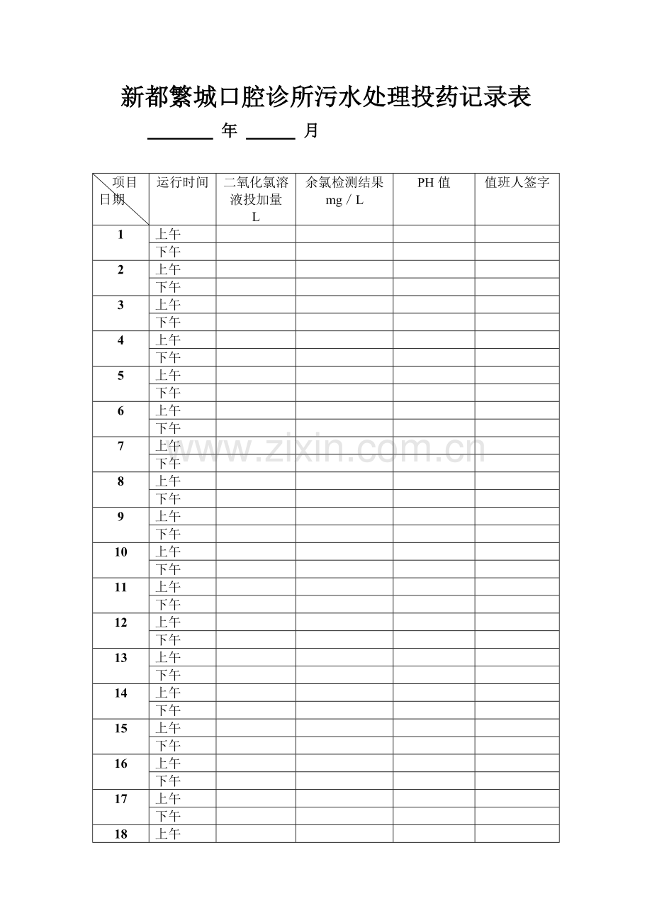 诊所(门诊部)污水处理投药记录表.doc_第1页