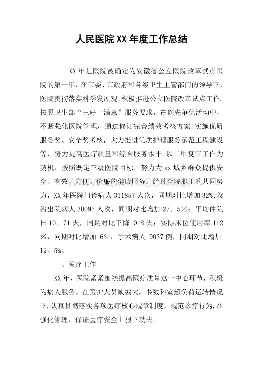 人民医院XX年度工作总结.docx_第1页