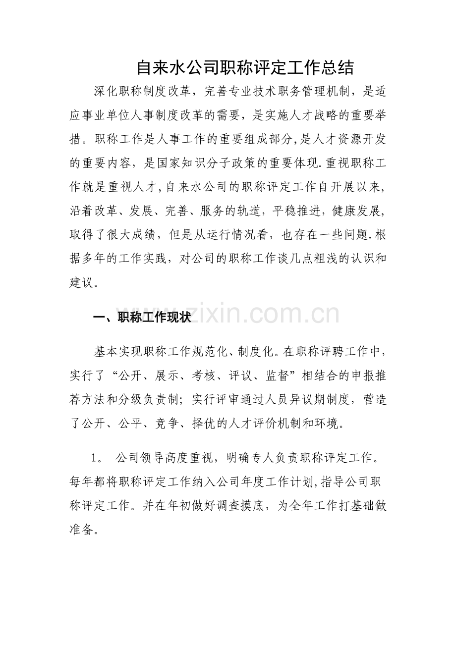 自来水公司职称评定总结.doc_第1页