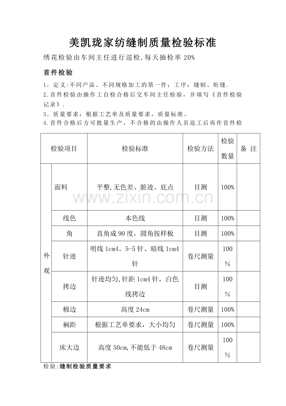 家纺缝制质量检验标准.doc_第1页