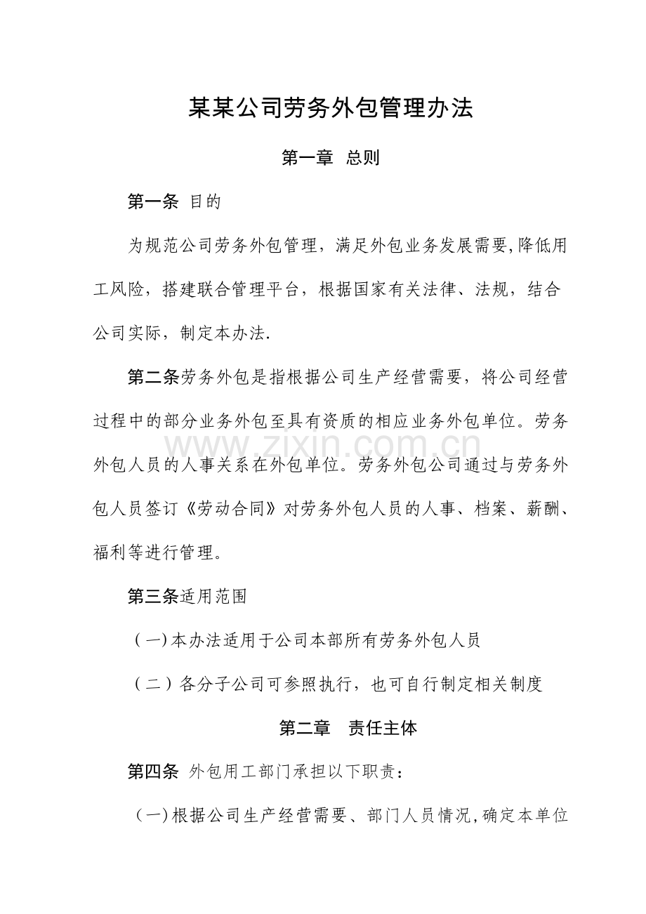 某某公司劳务外包管理办法.doc_第1页