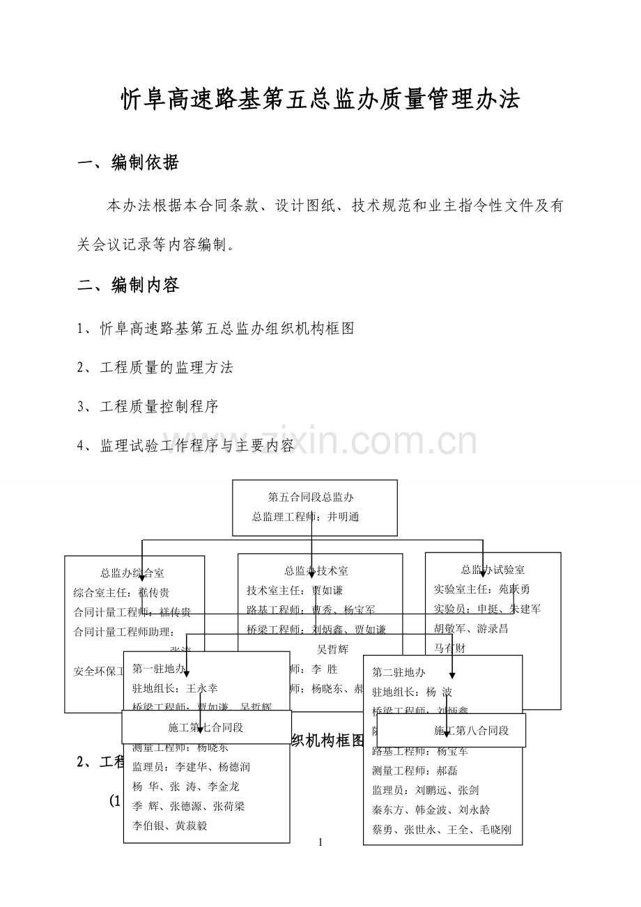 忻阜高速路基第五总监办质量管理办法.doc_第1页