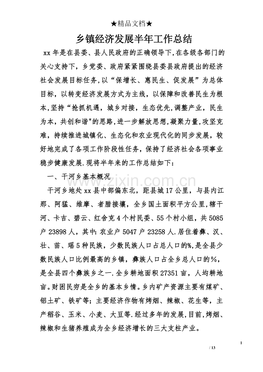 乡镇经济发展半年工作总结.doc_第1页
