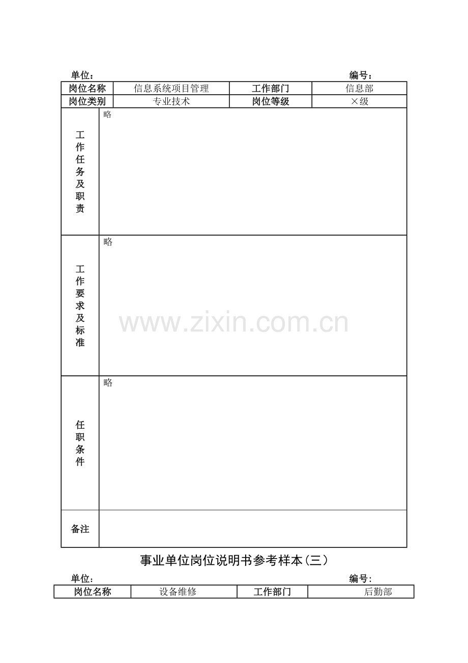 事业单位岗位说明书参考样本管理岗位专技岗位工勤岗位.doc_第2页