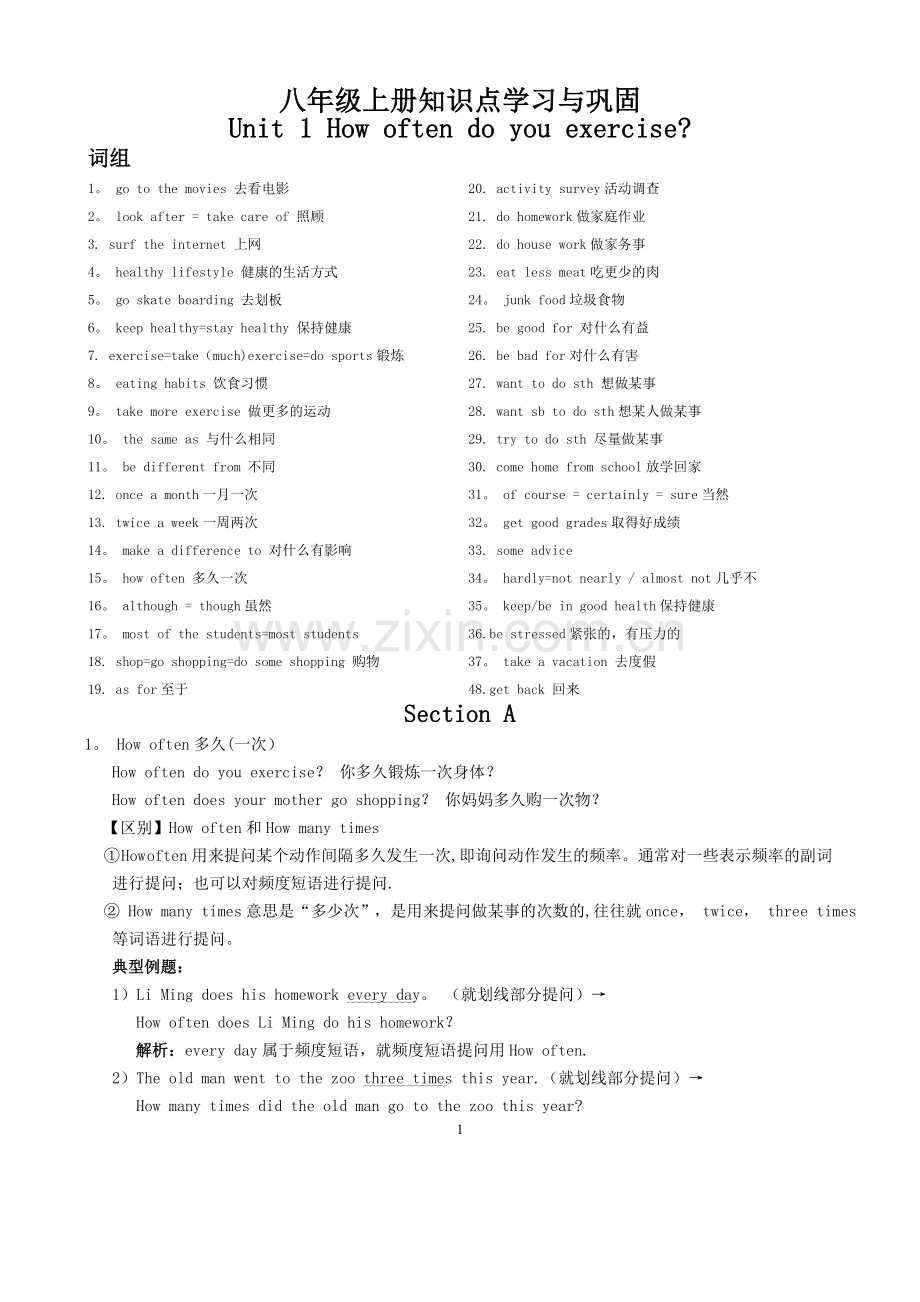 人教版英语八年级上册复习各单元知识点和练习.doc_第1页