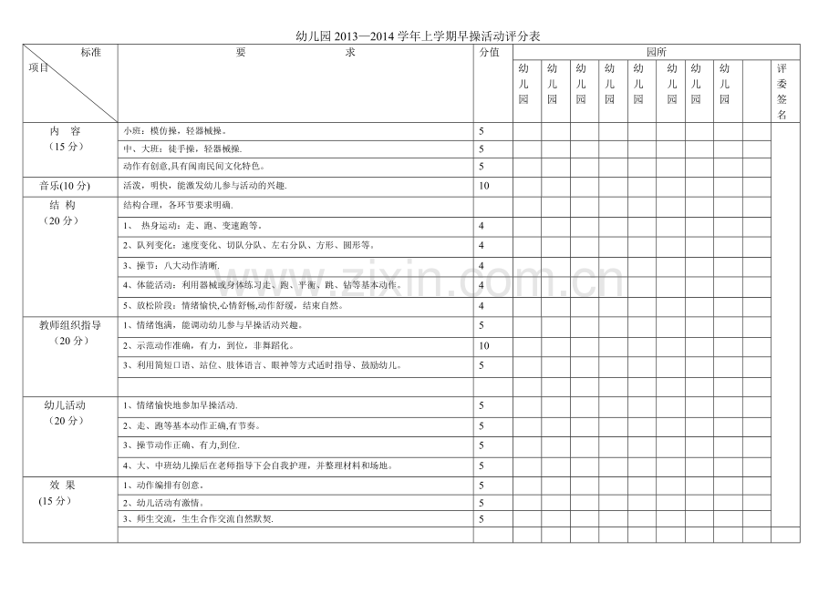 幼儿园早操活动评价表1.doc_第1页