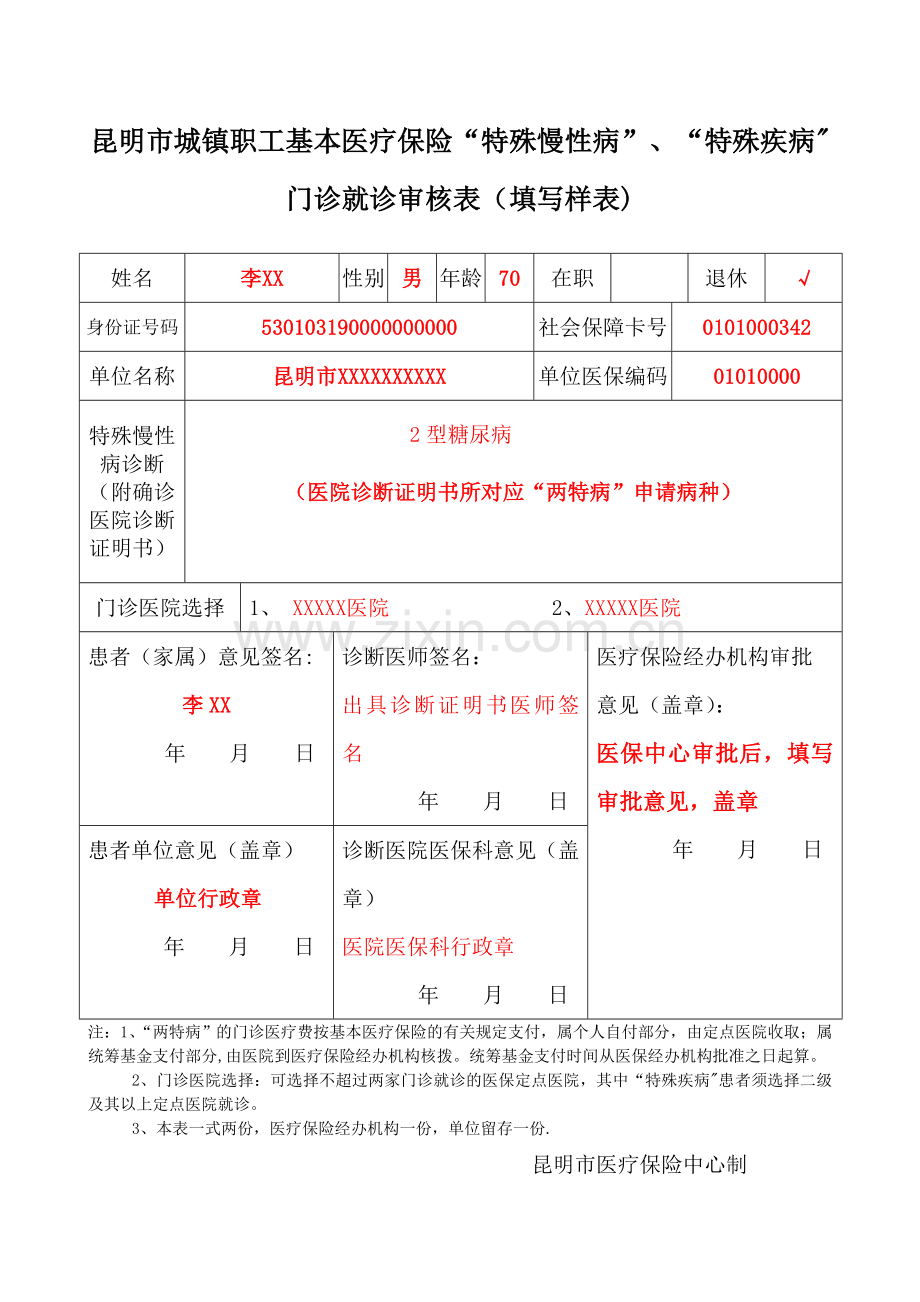 昆明市城镇职工基本医疗保险“特殊慢性病”、“特殊疾病”门诊就诊审核表.doc_第2页