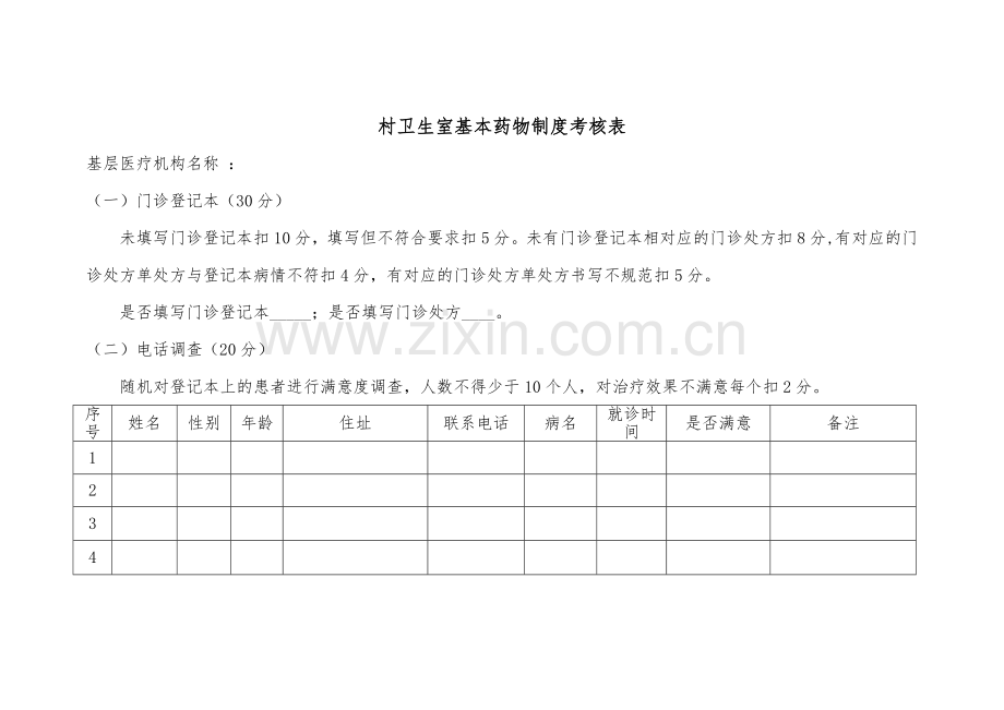 村卫生室基本药物制度考核表.doc_第1页