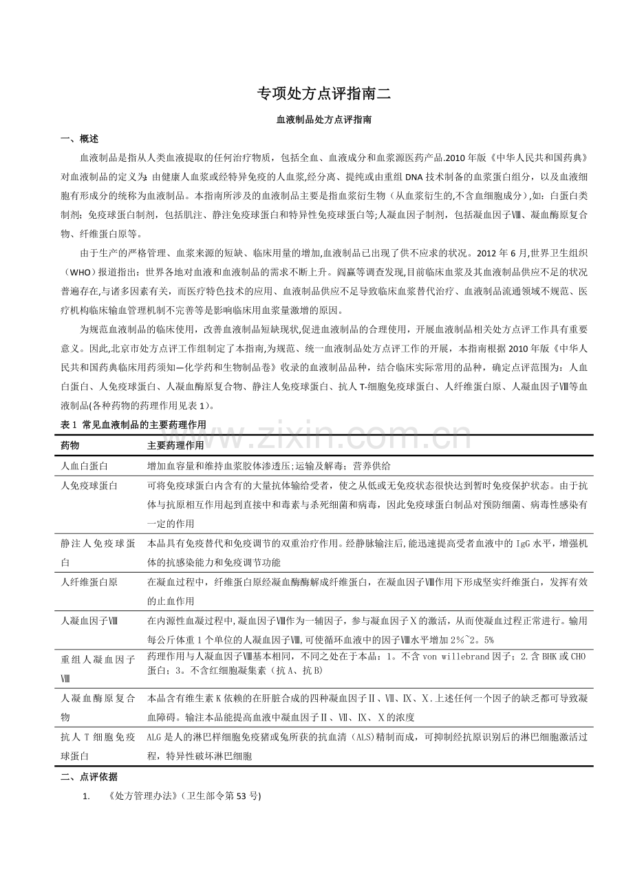 专项处方点评指南二--血液制品处方点评指南.doc_第1页