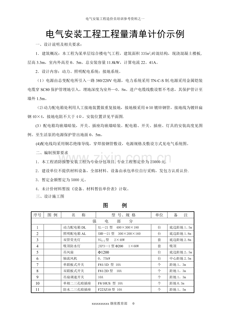 电气工程预算实例：清单与计价样本.doc_第1页
