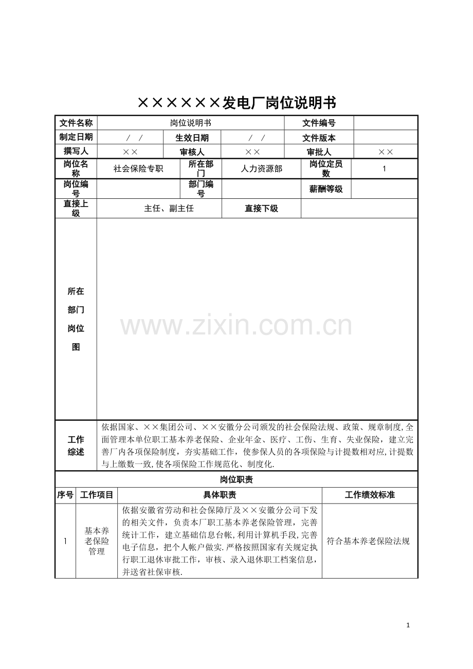 社会保险岗位说明书.doc_第1页