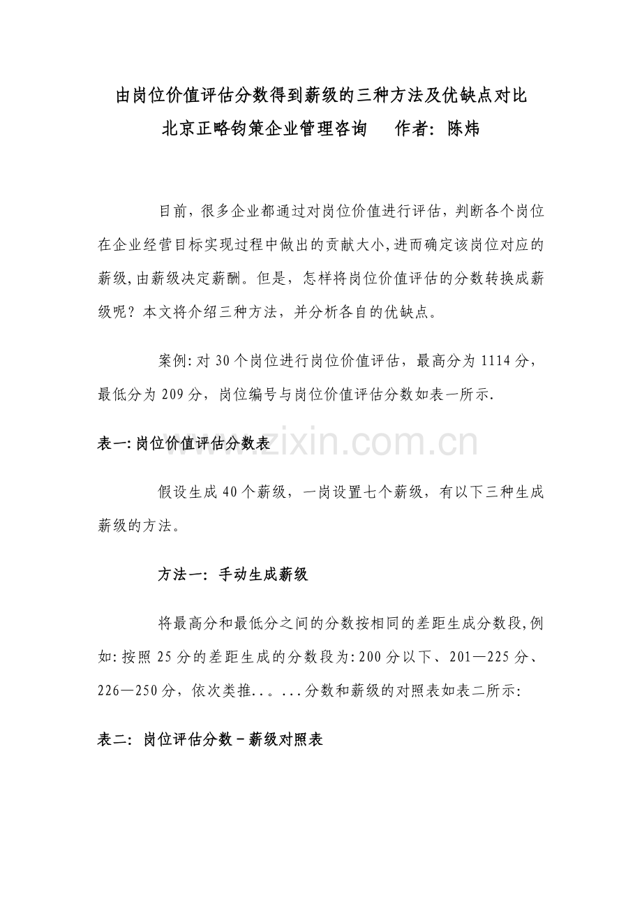 由岗位价值评估分数得到薪级的三种方法及优缺点对1.doc_第1页