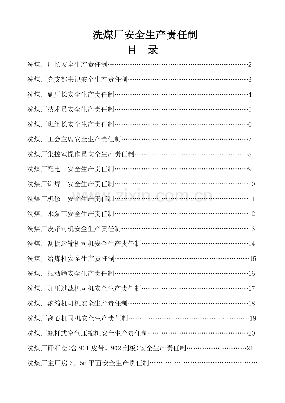 洗煤厂安全生产岗位责任制(很全).doc_第1页