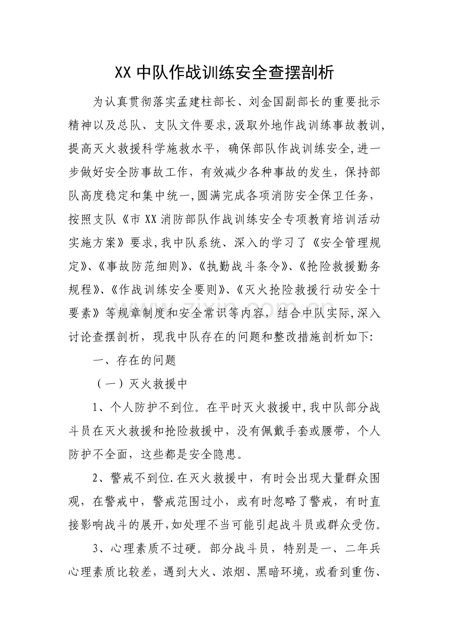 消防中队作战训练安全查摆剖析.doc_第1页